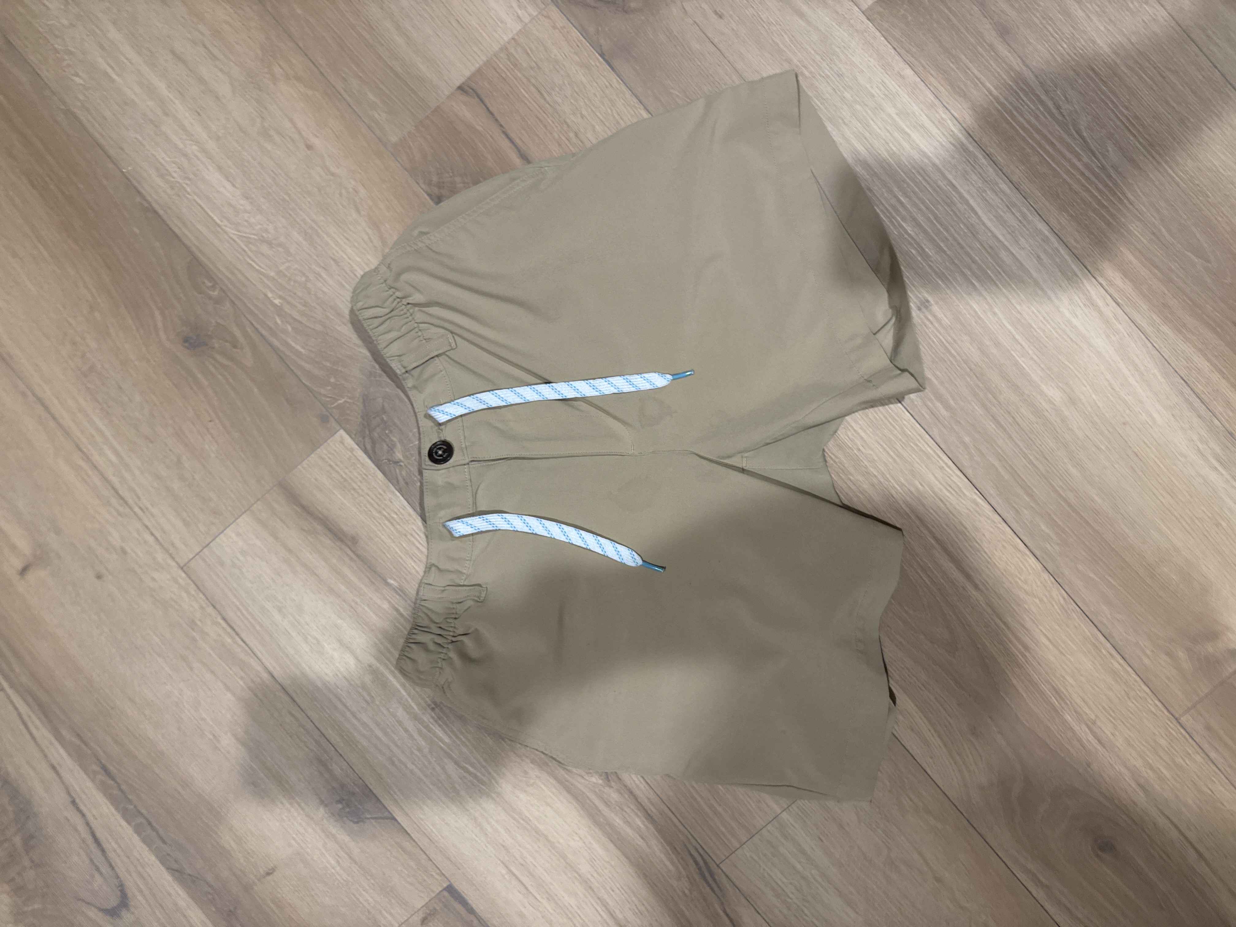 Chubbies Khaki Elastic Waist Shorts with Light Blue Drawstrings