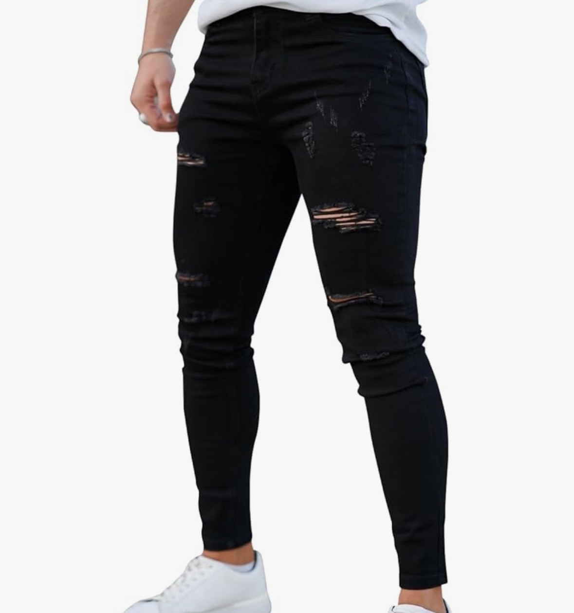 Unbranded Men's Black Distressed Skinny Fit Jeans Size 31 Waist